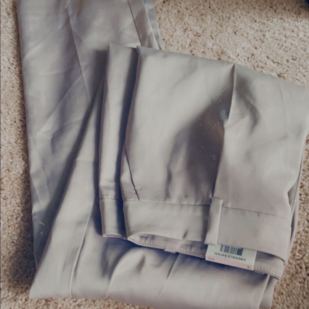 Alfani Emerald Safari taupe satin pants slim and comfort waist